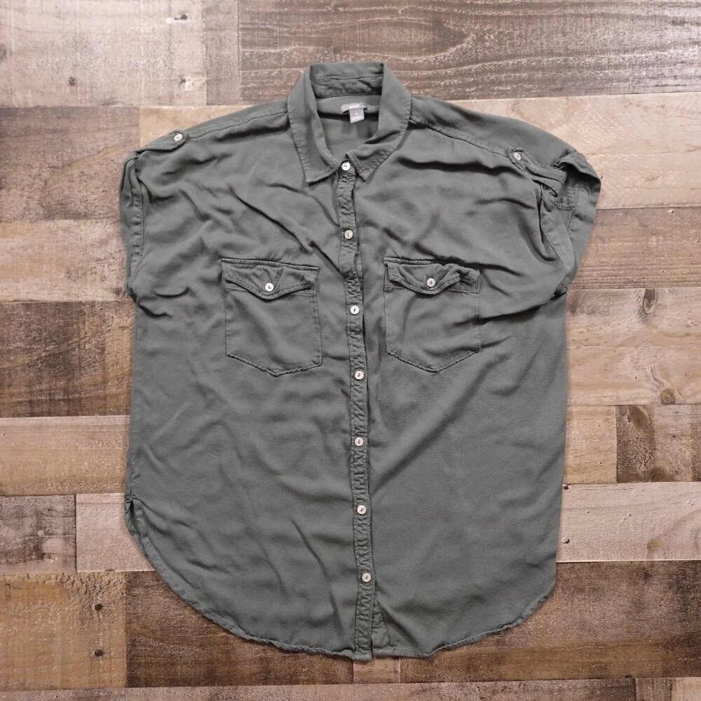 Aerie‎ Women’s Size Medium Olive Green Sleeveless Button Front Utility Blouse